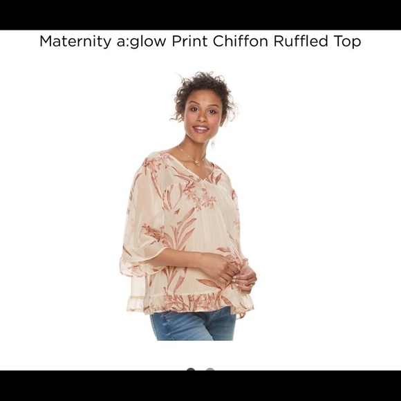 A:glow Maternity Printed chiffon ruffled sheer top - Picture 1 of 2